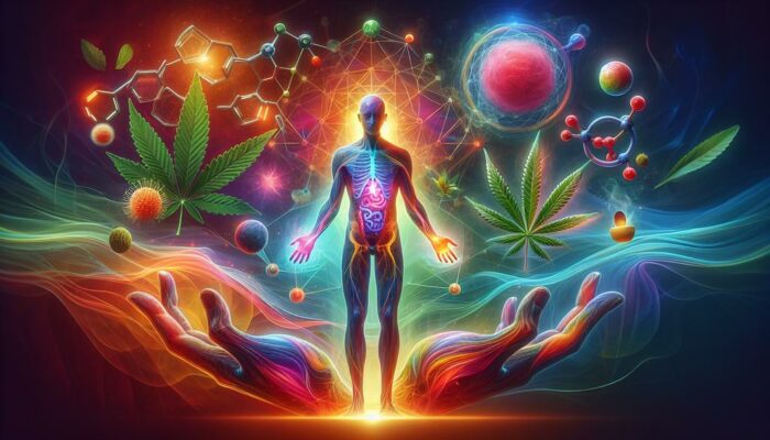 alt-text : "Schéma illustrant le mécanisme d'action du CBD dans le corps humain : le CBD interagit avec le système endocannabinoïde pour provoquer divers effets bénéfiques. Découvrez comment le CBD agit en profondeur."