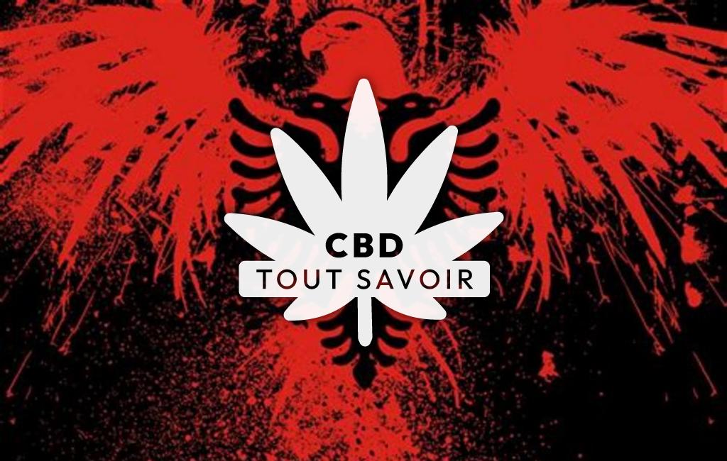 Drapeau Albanie avec feuille Cannabis CBD