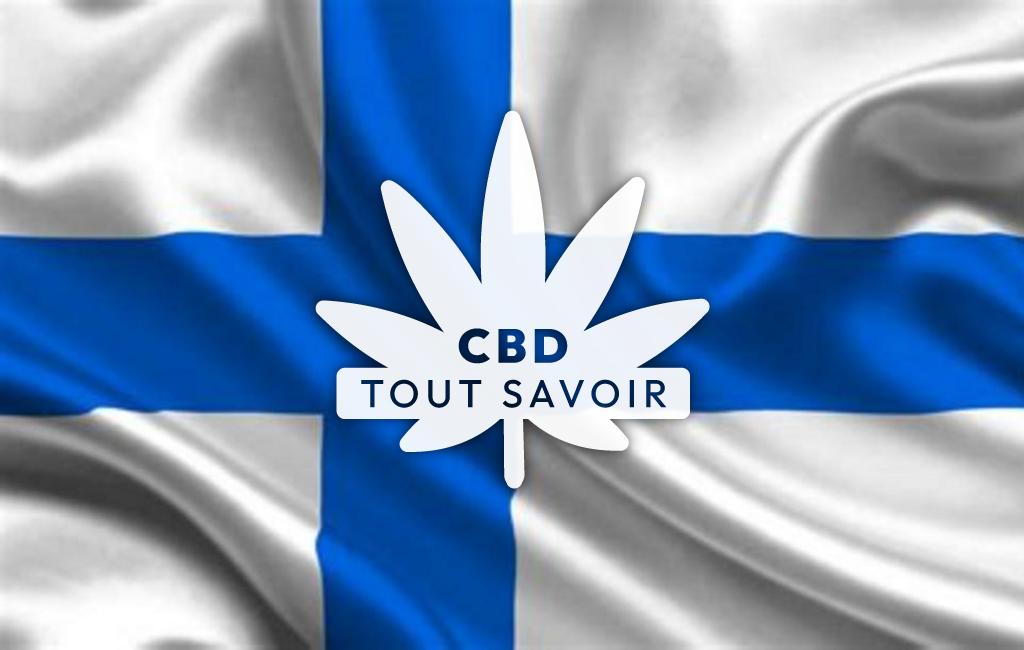 Drapeau Finlande avec feuille Cannabis CBD