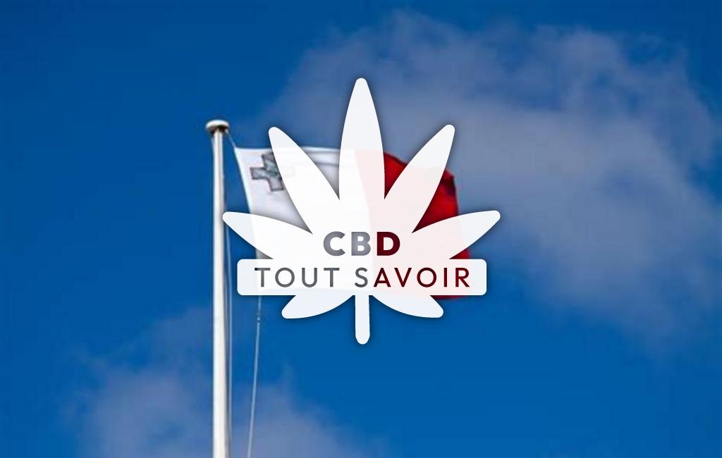 Drapeau Malte avec feuille Cannabis CBD