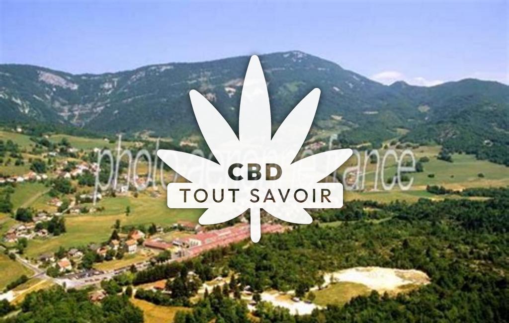 Village à Champfromier avec feuille Cannabis CBD