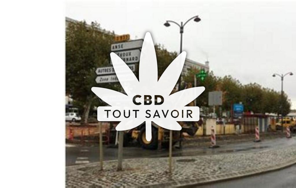 Village à Jassans-Riottier avec feuille Cannabis CBD