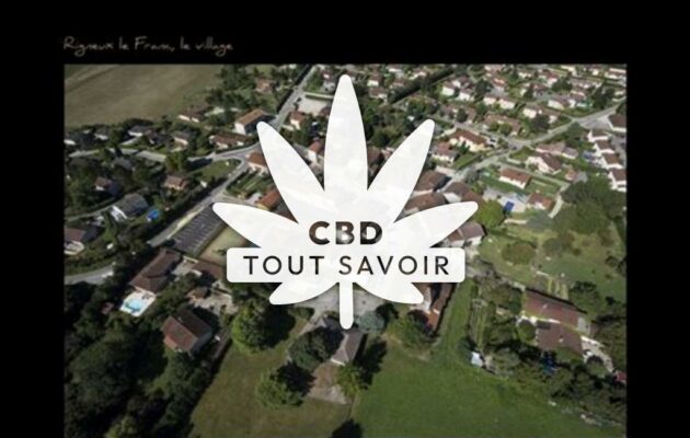 Village à Rignieux-le-Franc avec feuille Cannabis CBD