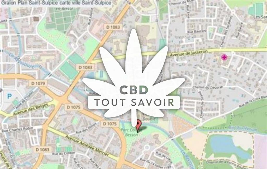 Village à Saint-Sulpice avec feuille Cannabis CBD