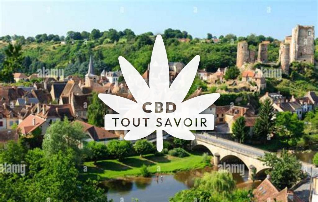 Village dans l'Allier avec feuille Cannabis CBD