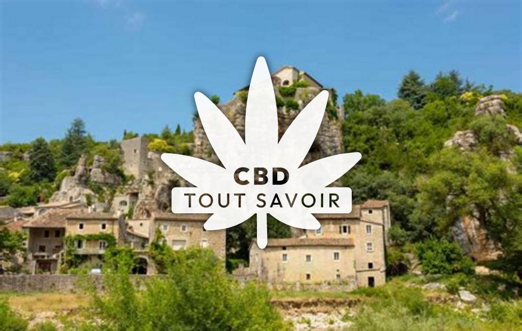 Village dans l'Ardèche avec feuille Cannabis CBD