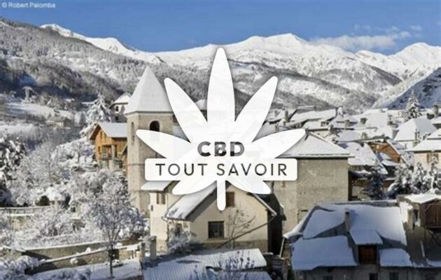 Village à Allos avec feuille Cannabis CBD