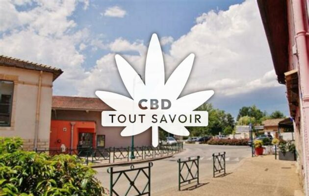 Village à Cormoranche-sur-Saone avec feuille Cannabis CBD