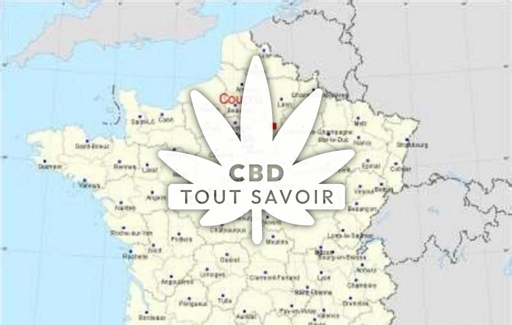 Village à Coupru avec feuille Cannabis CBD