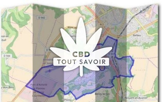 Village à Courmelles avec feuille Cannabis CBD