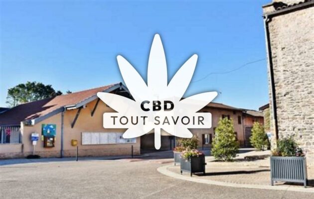 Village à Cruzilles-les-Mepillat avec feuille Cannabis CBD