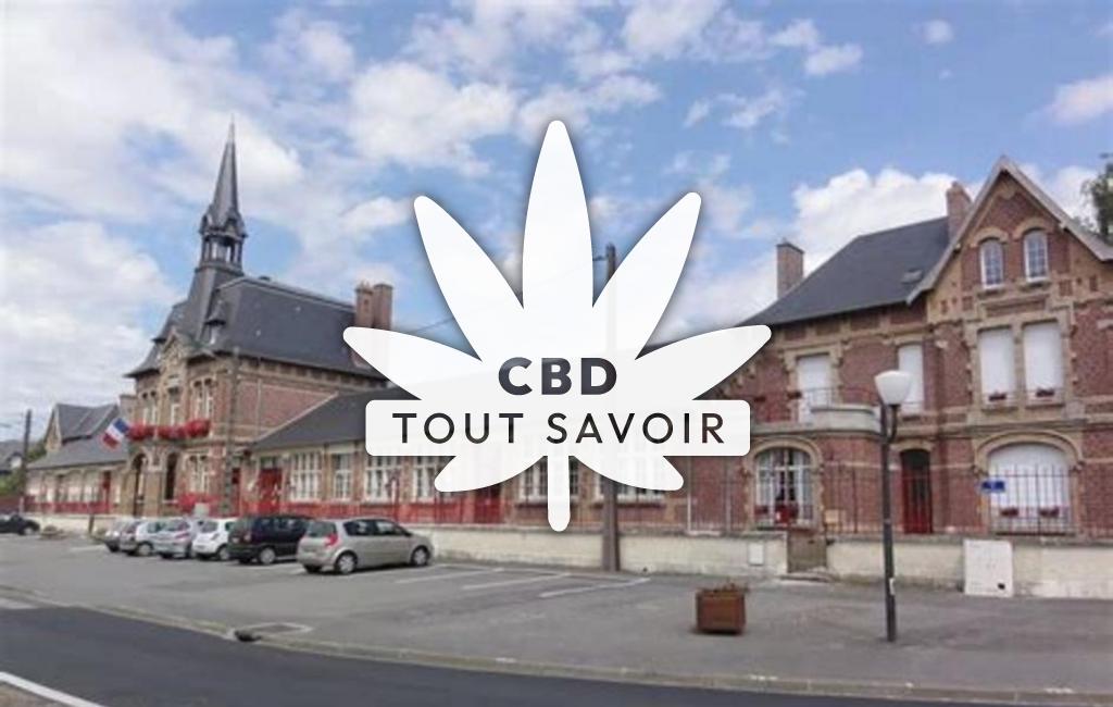 Village à Flavy-le-Martel avec feuille Cannabis CBD