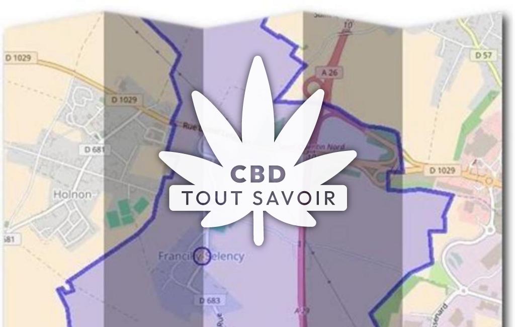 Village à Francilly-Selency avec feuille Cannabis CBD