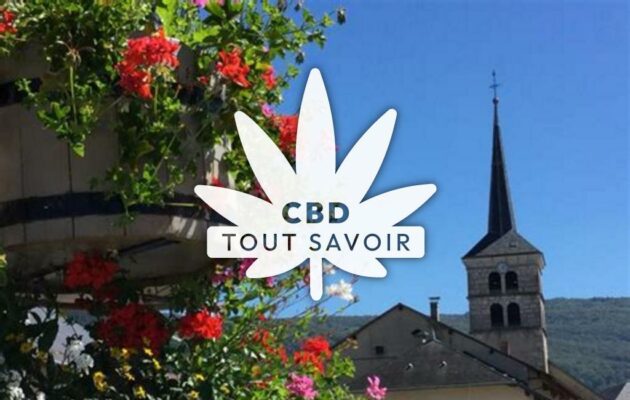 Village à Haut-Valromey avec feuille Cannabis CBD