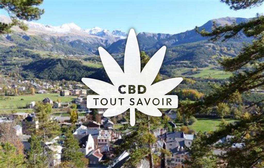 Village à Jausiers avec feuille Cannabis CBD