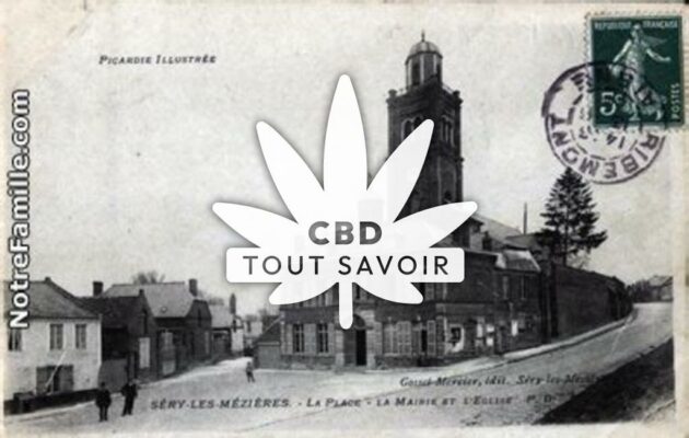 Village à Sery-les-Mezieres avec feuille Cannabis CBD