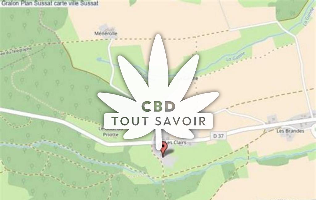 Village à Sussat avec feuille Cannabis CBD