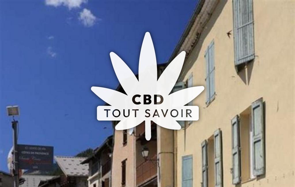 Village à Thorame-Basse avec feuille Cannabis CBD