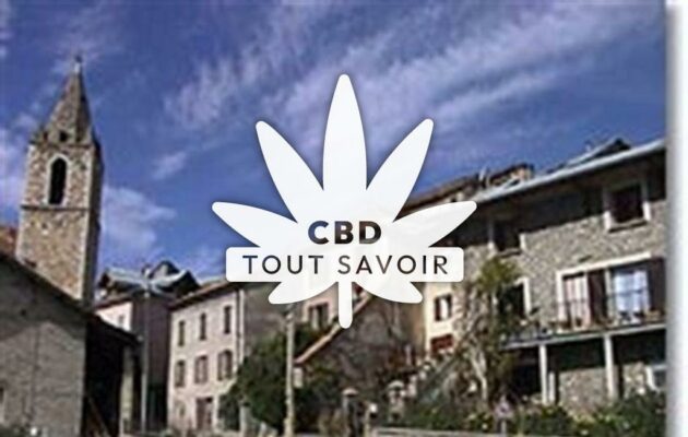 Village à Thorame-Haute avec feuille Cannabis CBD