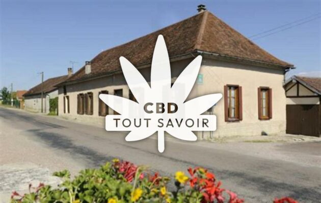 Village à Laubressel avec feuille Cannabis CBD