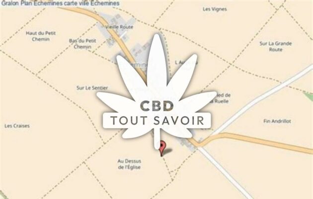 Village à Echemines avec feuille Cannabis CBD