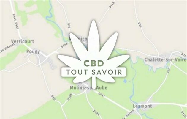 Village à Molins-sur-Aube avec feuille Cannabis CBD