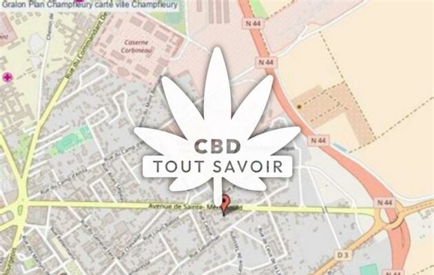 Village à Champfleury avec feuille Cannabis CBD