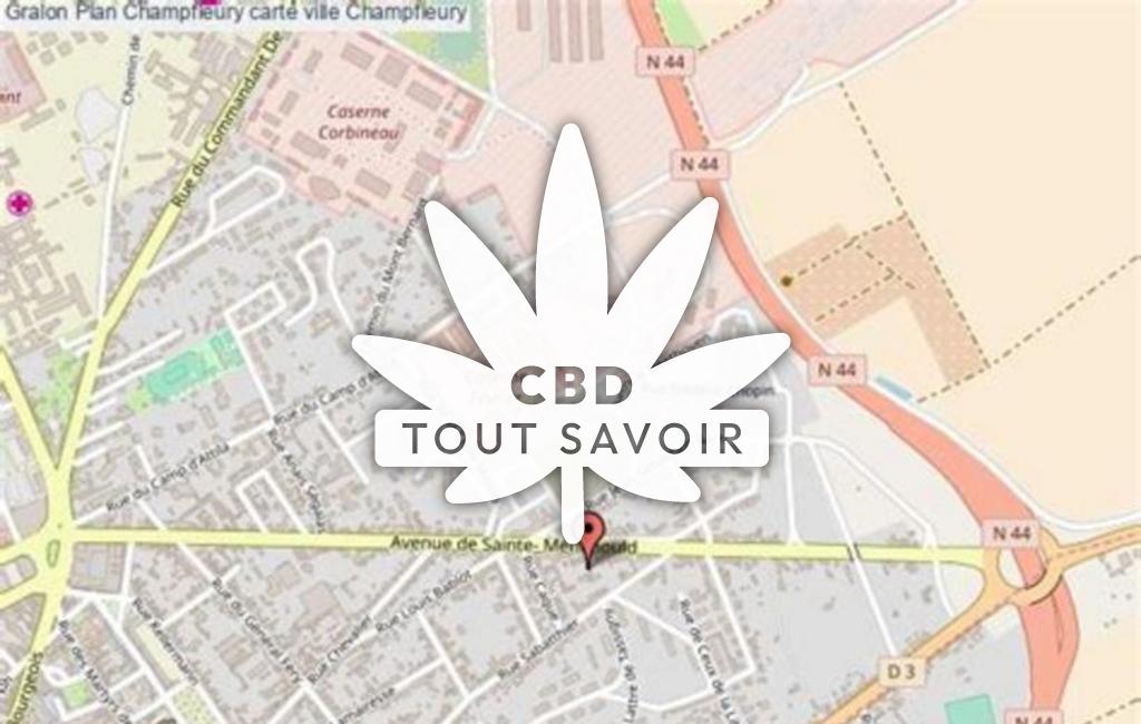 Village à Champfleury avec feuille Cannabis CBD