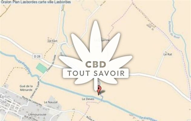 Village à Lasbordes avec feuille Cannabis CBD