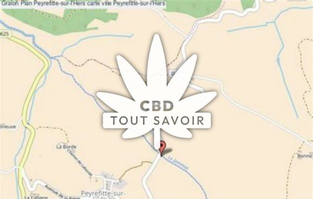 Village à Peyrefitte-sur-l'Hers avec feuille Cannabis CBD