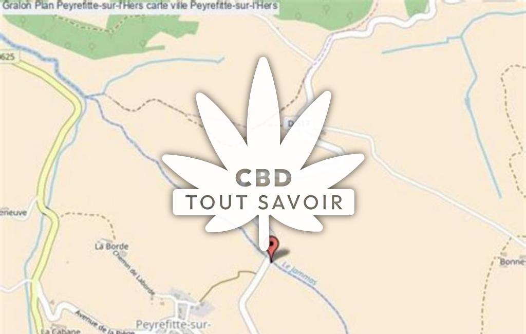 Village à Peyrefitte-sur-l'Hers avec feuille Cannabis CBD