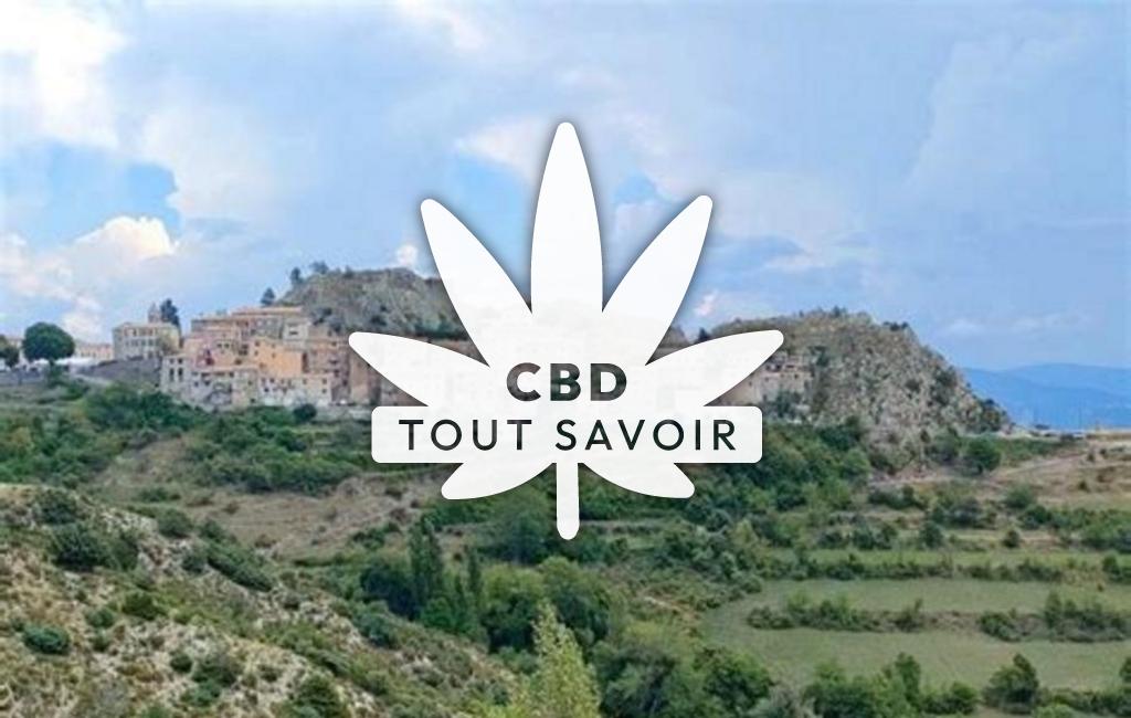 Village à Ascros avec feuille Cannabis CBD