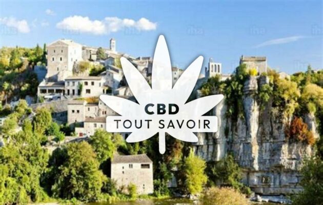 Village à Laurac-en-Vivarais avec feuille Cannabis CBD