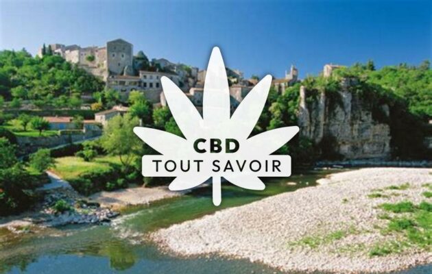 Village à Balazuc avec feuille Cannabis CBD