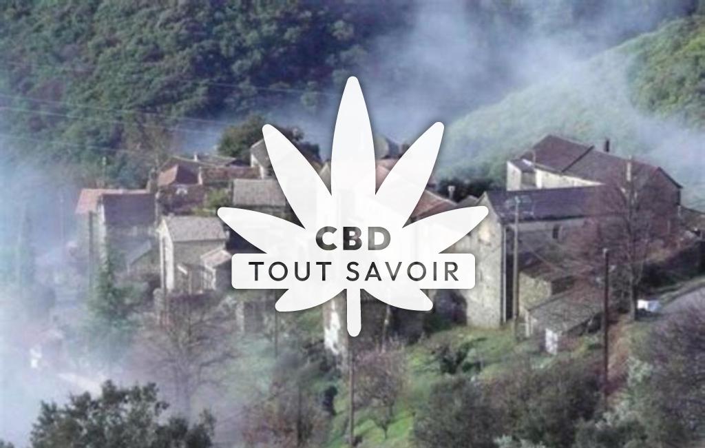 Village à Malarce-sur-la-Thines avec feuille Cannabis CBD