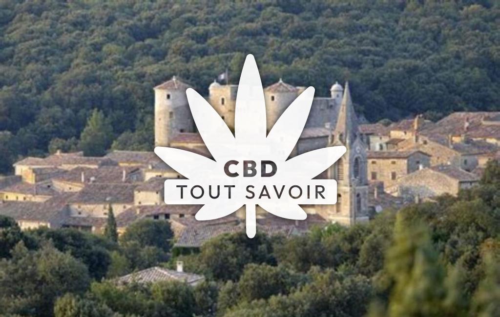 Village à Labastide-de-Virac avec feuille Cannabis CBD