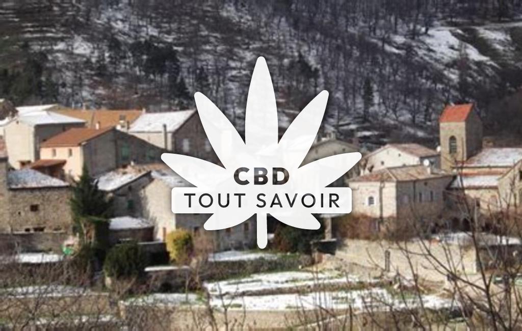 Village à Saint-Julien-du-Gua avec feuille Cannabis CBD