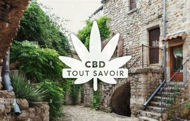 Village à Lanas avec feuille Cannabis CBD