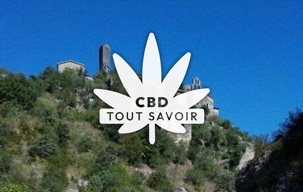 Village à Rochecolombe avec feuille Cannabis CBD