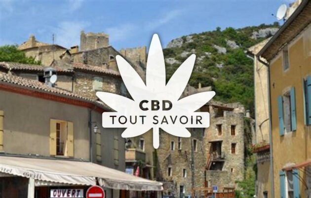 Village à Saint-Montan avec feuille Cannabis CBD