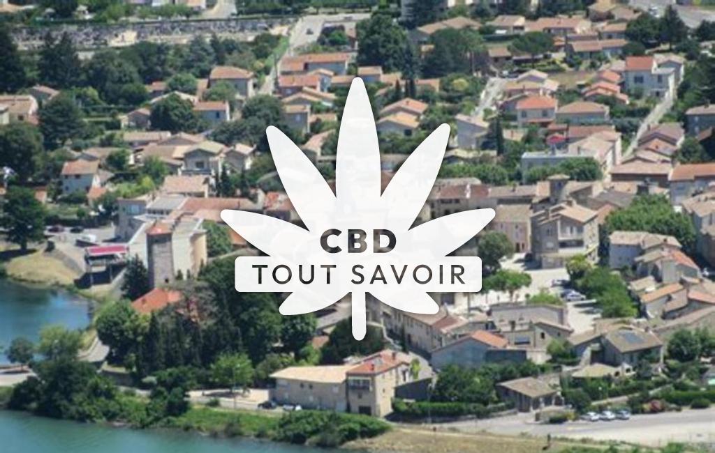 Village à Colombier-le-Jeune avec feuille Cannabis CBD