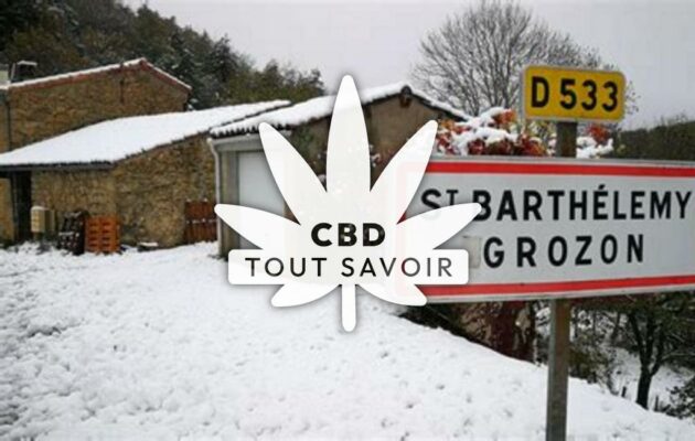 Village à Saint-Barthelemy-Grozon avec feuille Cannabis CBD