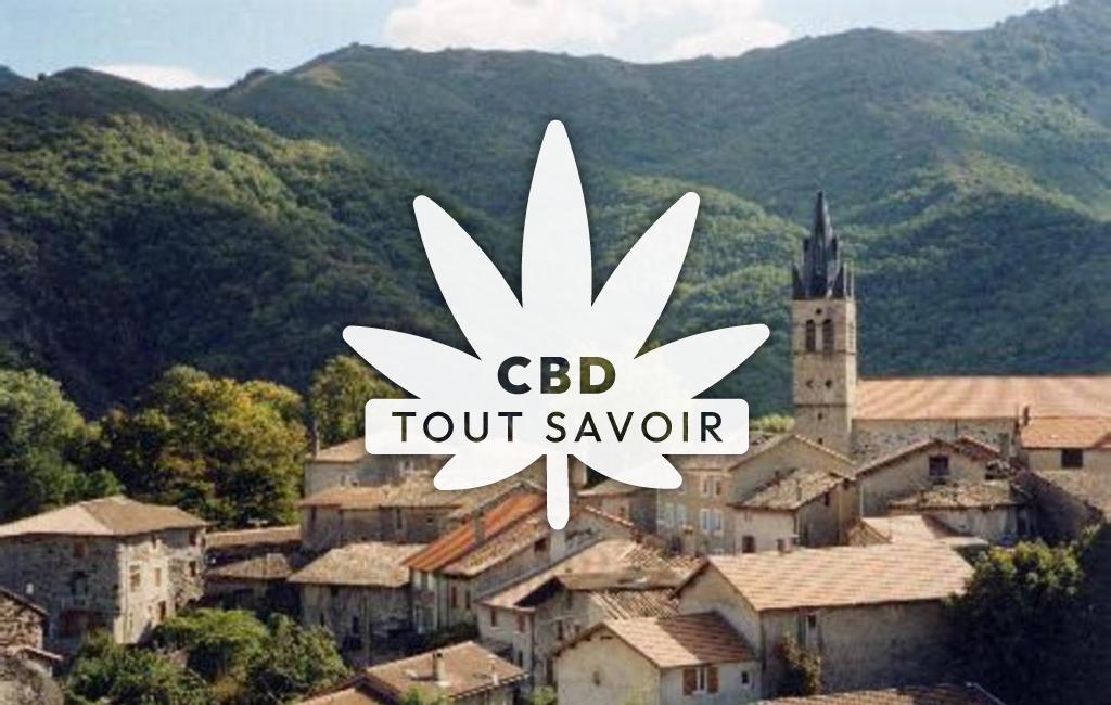 Village à Thueyts avec feuille Cannabis CBD