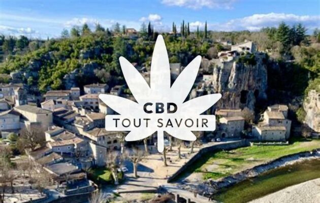 Village à Mezilhac avec feuille Cannabis CBD