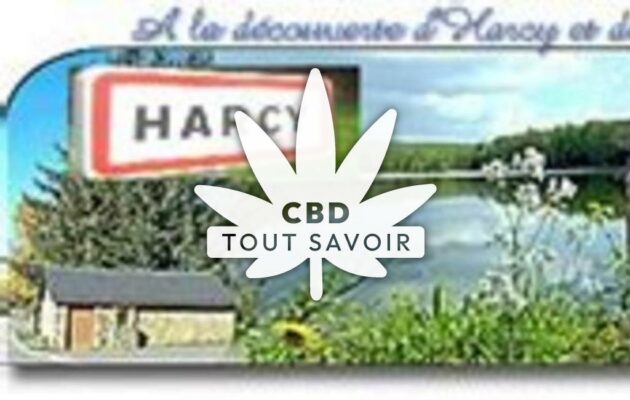 Village à Harcy avec feuille Cannabis CBD