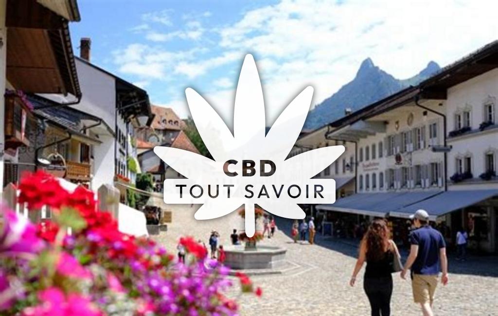 Village à Gruyeres avec feuille Cannabis CBD