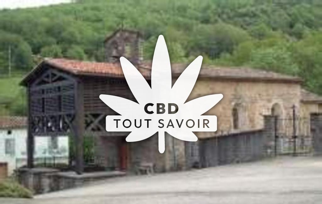 Village à Pradieres avec feuille Cannabis CBD