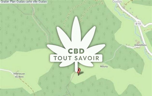 Village à Gudas avec feuille Cannabis CBD