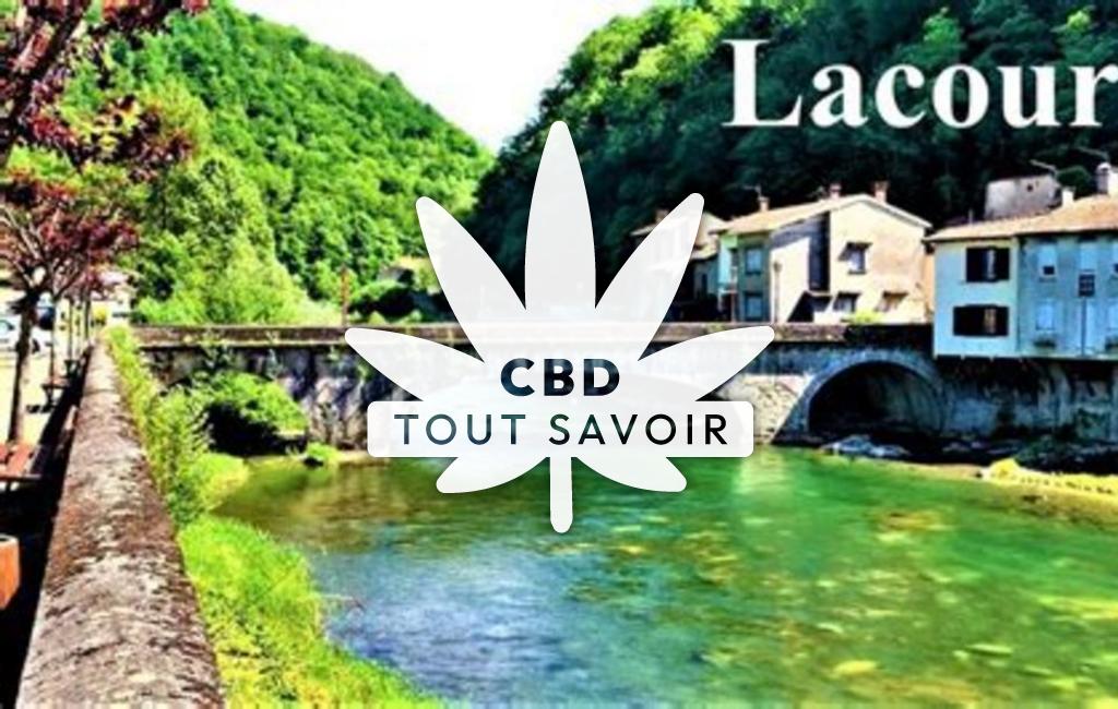 Village à Lacourt avec feuille Cannabis CBD