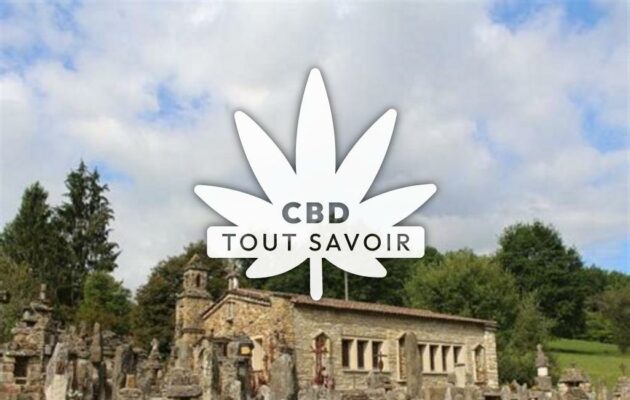 Village à Montardit avec feuille Cannabis CBD